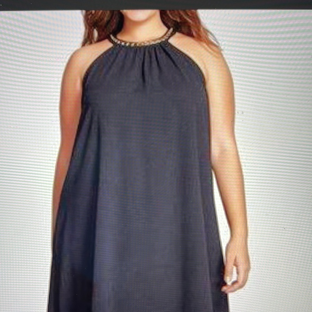 CALVIN KLEIN Black w/Gold chain detail Halter Dress. Size 6. Hook & Eye close